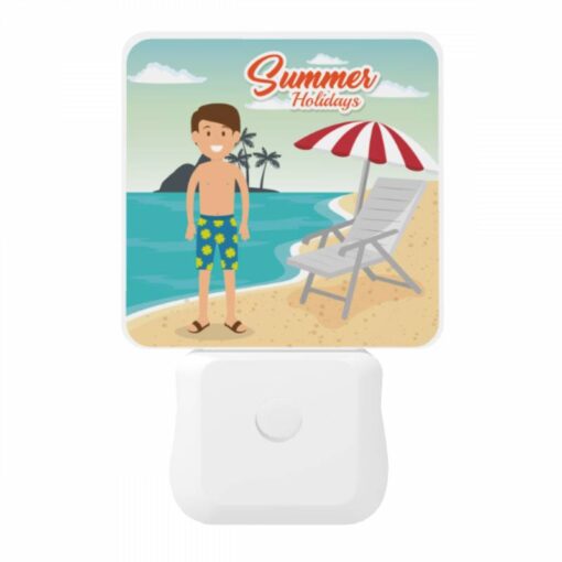 Night Light, A Boy Is Standing On A Beach In Front Of A Lounge Chair And An Umbrella. -Nuas Diy Shop b73438a26b4b5abc07979add7ebf7e8a6e123551