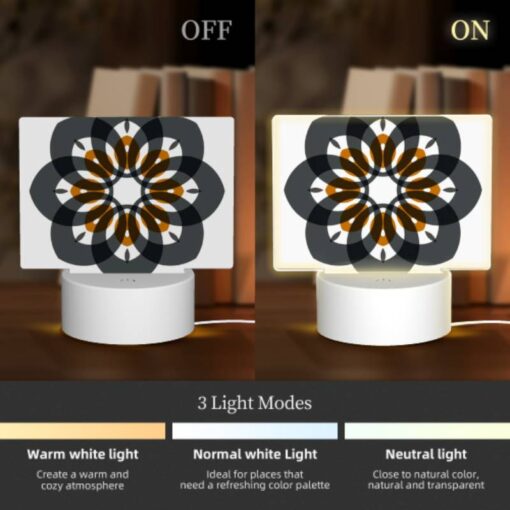 Rectangular Acrylic Night Light, A Black And White Flower With Orange And White Accents. -Nuas Diy Shop b7709ff68396e1686d407b0647f2b61fcb8f5630