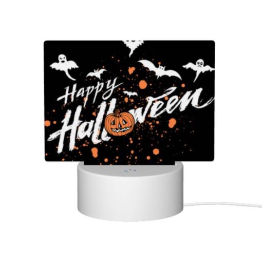 Rectangular Acrylic Night Light, A Black Background With Orange And White Bats And A Pumpkin. -Nuas Diy Shop b77f9c3ddbdeef283afbbc9e09029f01e18b7817