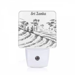 Night Light, A Black And White Drawing Of A Hillside With Trees And A River.