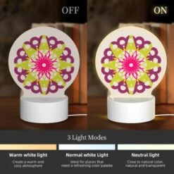 Round Acrylic Night Light, A Colorful Flower With A Yellow Center And Pink Petals. 4 Round Acrylic Night Light, A Colorful Flower With A Yellow Center And Pink Petals. -Nuas Diy Shop b82da6d27483714a36112a069490b4c40110a9b0