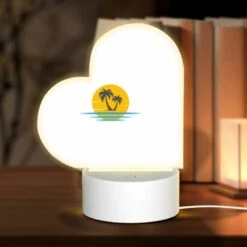 Love Acrylic Night Light, A Yellow Sun With Palm Trees In The Ocean.