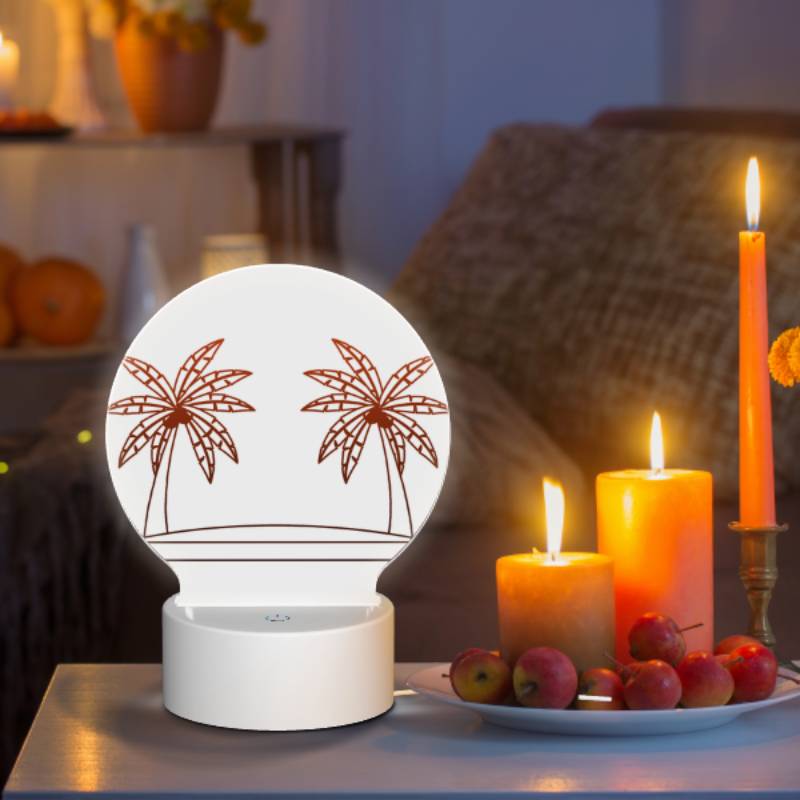 Round Acrylic Night Light, Two palm trees are on a white surface. Round Acrylic Night Light, Two Palm Trees Are On A White Surface. -Nuas Diy Shop b96211b3b8fd205a2f84c392e7924f05559082e8