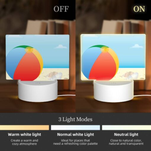 Rectangular Acrylic Night Light, A Colorful Beach Ball Is Sitting On A Sandy Beach. -Nuas Diy Shop b9748d54d6a15de4a358551098e7a3d841e9d680