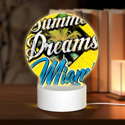 Round Acrylic Night Light, A Yellow And Blue Sign That Says "Summer Dreams Miami Beach". -Nuas Diy Shop b9837fa8bd531dc11fe4d7e89998eb24f7cb6991