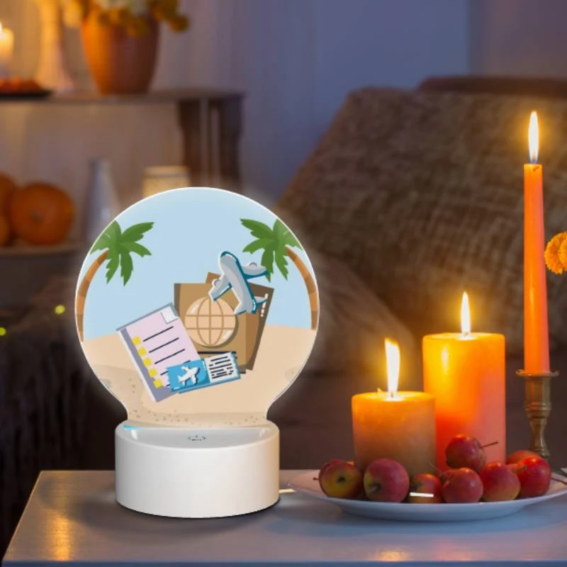 Round Acrylic Night Light, A collection of travel documents and a suitcase are placed on a sandy beach. Round Acrylic Night Light, A Collection Of Travel Documents And A Suitcase Are Placed On A Sandy Beach. -Nuas Diy Shop b9b1282a2d190547211e7e36ab5b883c46fc4a24