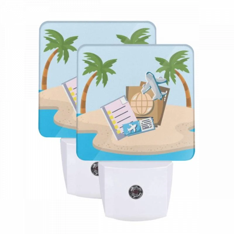 Night Light Set of 2, A collection of travel documents and a suitcase are placed on a sandy beach. Night Light Set Of 2, A Collection Of Travel Documents And A Suitcase Are Placed On A Sandy Beach. -Nuas Diy Shop baa9b9c5ac61281fd59f64dc6f84cff337d973ef
