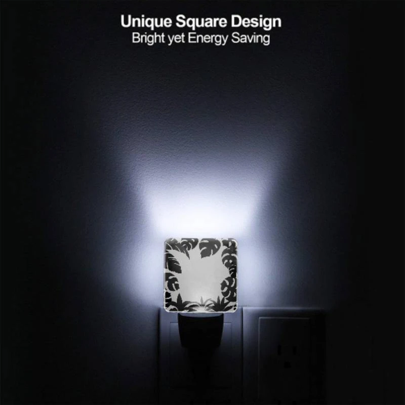 Night Light Set of 2, A black and white image of a leafy plant. Night Light Set Of 2, A Black And White Image Of A Leafy Plant. -Nuas Diy Shop baf55e1ab07fb8173252cbc46d2f125ad3934e94