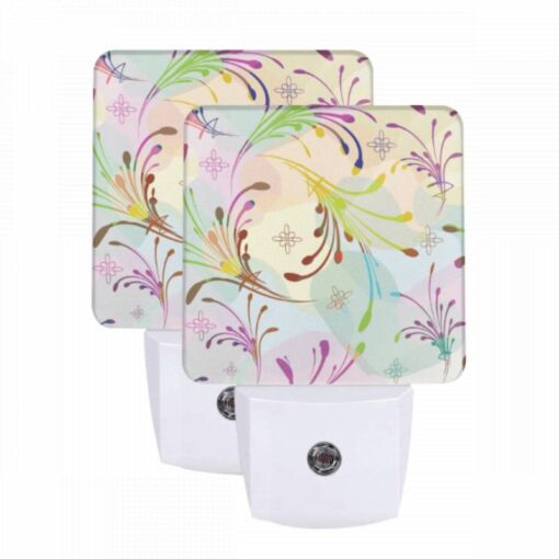 Night Light Set Of 2, A Colorful Floral Pattern With A Variety Of Colors And Shapes. -Nuas Diy Shop bb58377d91709fb188d366fe183a73fed37406b0