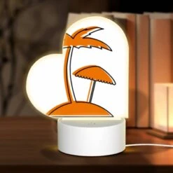 Love Acrylic Night Light, A Cartoon Drawing Of A Palm Tree With A Beach Umbrella.
