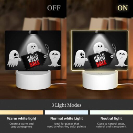 Rectangular Acrylic Night Light, A Ghost Holding A Halloween Sale Sign. -Nuas Diy Shop bbb7876915b1258c0d101507a5f8d6ffcb36120a