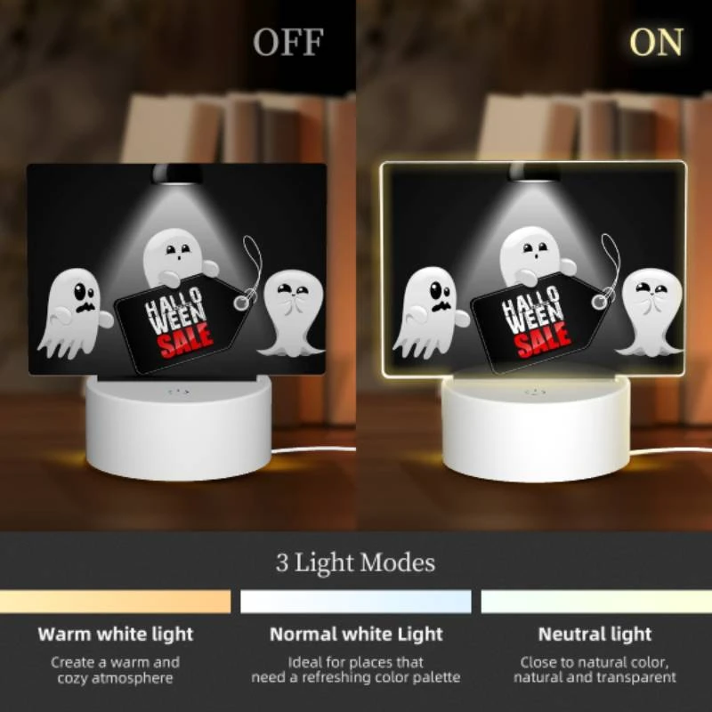 Rectangular Acrylic Night Light, A ghost holding a Halloween sale sign. Rectangular Acrylic Night Light, A Ghost Holding A Halloween Sale Sign. -Nuas Diy Shop bbb7876915b1258c0d101507a5f8d6ffcb36120a