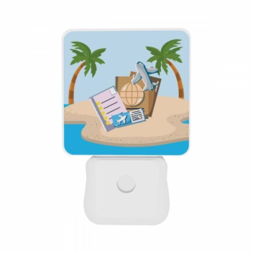Night Light Set Of 2, A Collection Of Travel Documents And A Suitcase Are Placed On A Sandy Beach. -Nuas Diy Shop bc1dfe774f9b2cd203c5fca004ecc1da425a37ea