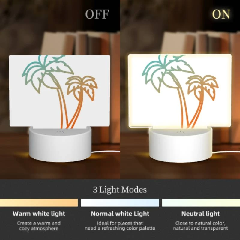 Rectangular Acrylic Night Light, A drawing of a palm tree with a yellow and orange color scheme. Rectangular Acrylic Night Light, A Drawing Of A Palm Tree With A Yellow And Orange Color Scheme. -Nuas Diy Shop bc8493382b9680db2b23d67e62181b01531db835