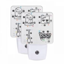 Night Light Set Of 2, Four Different Halloween Themed Stickers Are Shown.