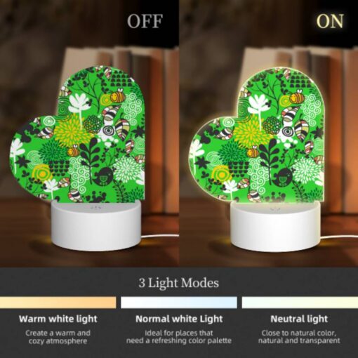 Love Acrylic Night Light, A Green And Yellow Floral Pattern With Bees And Flowers. -Nuas Diy Shop bd45854975508c3b7e03292bbe05a982ddb6a5f9