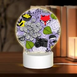 Round Acrylic Night Light, A Colorful And Whimsical Design Featuring A Fox