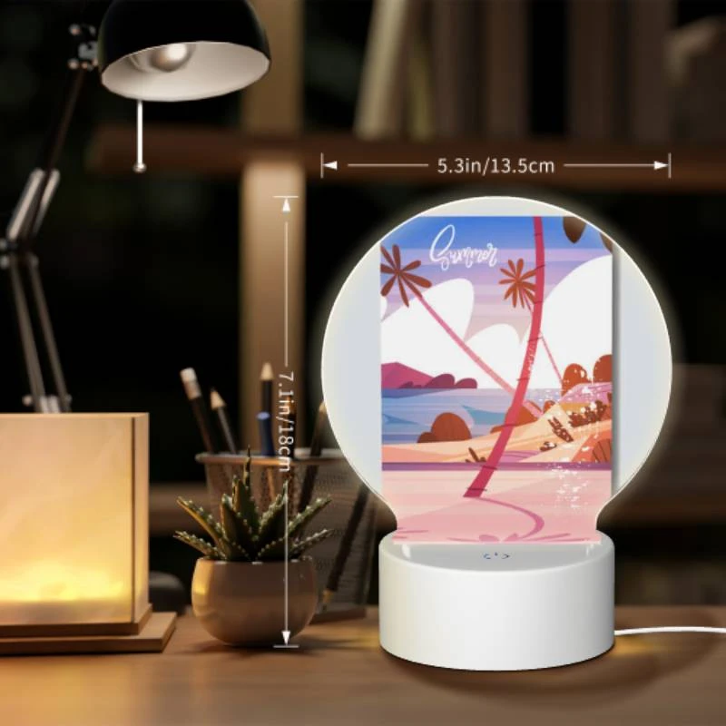 Round Acrylic Night Light, A colorful beach scene with a palm tree and a beach umbrella. Round Acrylic Night Light, A Colorful Beach Scene With A Palm Tree And A Beach Umbrella. -Nuas Diy Shop be9985abd8f7fe37d07bef300a7a897212984ad7
