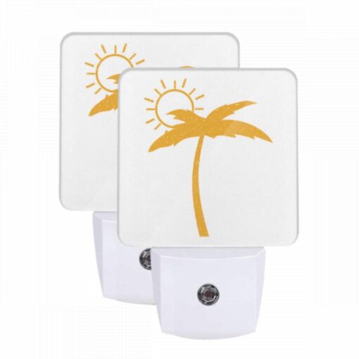 Night Light Set Of 2, A Sunny Day With A Yellow Sun And Two Palm Trees. -Nuas Diy Shop bed08712ffae7420e063d5fb87828b26038f1ea3