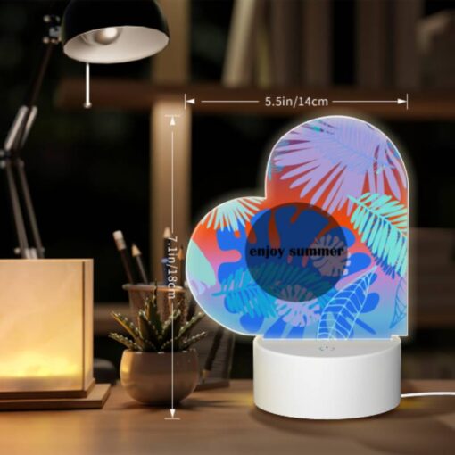 Love Acrylic Night Light, A Colorful Image Of Palm Trees And A Blue Circle With The Words "Enjoy Summer" Written On It. -Nuas Diy Shop bf8af941c030044acf961019e68fbd3b655da0a0