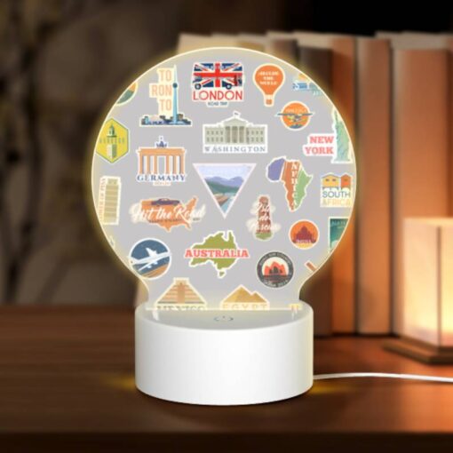 Round Acrylic Night Light, A Collection Of Travel Stickers From Various Countries. -Nuas Diy Shop bfa858ae745926965d44342ff1dc0087a1ea2129