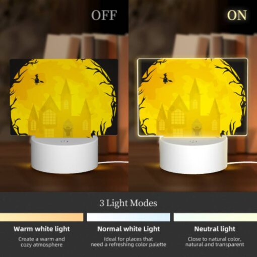 Rectangular Acrylic Night Light, A Skeleton Is Sitting In Front Of A Haunted House. -Nuas Diy Shop c04766ef5bd12f0678627de1d5413445f4031c0e