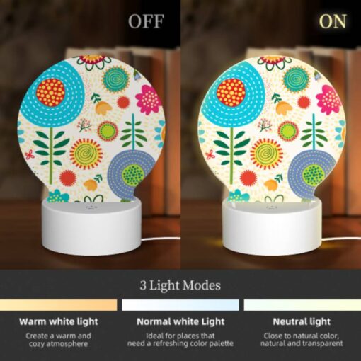 Round Acrylic Night Light, A Colorful Flower Pattern With Yellow -Nuas Diy Shop c12efd7e22a12a6b6572ef9ab2ae4cb721be8c89