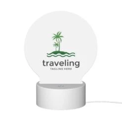 Round Acrylic Night Light, A Logo For Traveling With A Palm Tree In The Background. -Nuas Diy Shop c13f1d2352ae9647360e67c9619752c3261c8572