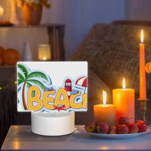 Rectangular Acrylic Night Light, A Colorful Cartoon Of A Beach With A Lighthouse And Palm Trees. -Nuas Diy Shop c165ec914a4bab8d005c4031208ecafc418323eb