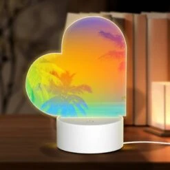 Love Acrylic Night Light, A Colorful Sunset With Palm Trees In The Background.