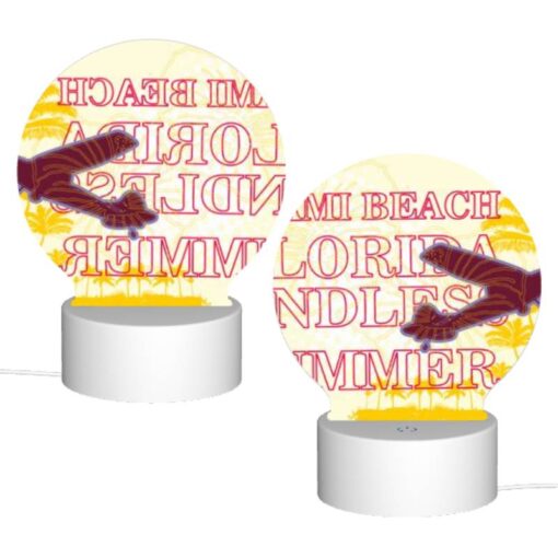 Round Acrylic Night Light, A Plane Is Flying Over A Beach With The Words "Miami Beach Florida" Written On It. -Nuas Diy Shop c282823c78fd7938f4aacdc8bade533831de4fc0