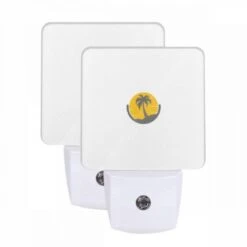 Night Light Set Of 2, A Yellow And Black Logo Of A Palm Tree On A White Background.