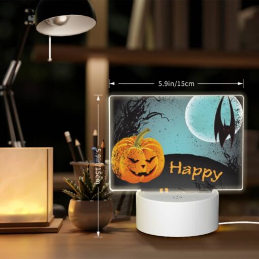 Rectangular Acrylic Night Light, A Happy Halloween Sign With A Pumpkin And A Bat. -Nuas Diy Shop c33dc6a8f2a3746b43bc2376a492aee0dcdb7465