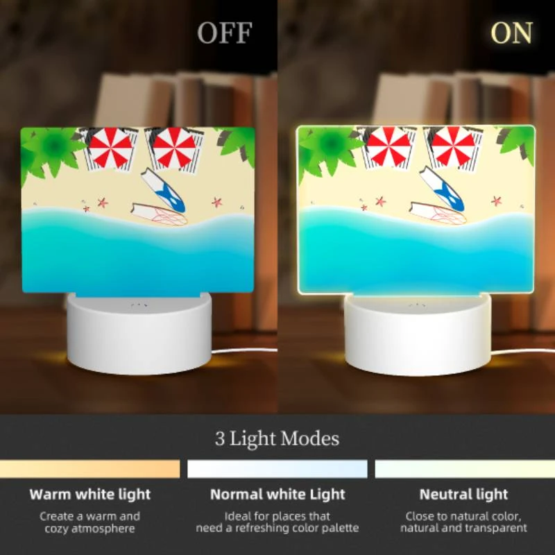 Rectangular Acrylic Night Light, A red and white umbrella is laying on the beach. Rectangular Acrylic Night Light, A Red And White Umbrella Is Laying On The Beach. -Nuas Diy Shop c3801b529c0ff59792d20f9ace1c0133b626434e