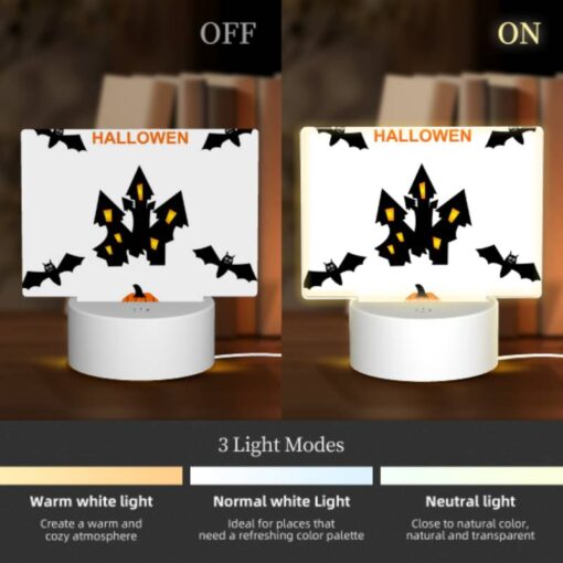 Rectangular Acrylic Night Light, A Halloween Themed Image With A Pumpkin And Bats. -Nuas Diy Shop c4430783ca917a1394e221ebeb88cdf9913c528f