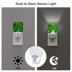 Night Light Set Of 2, A Green And Red Patterned Fabric With Various Plants And Animals On It. -Nuas Diy Shop c456ea5298b1af80649f0cdeef47d86195717034