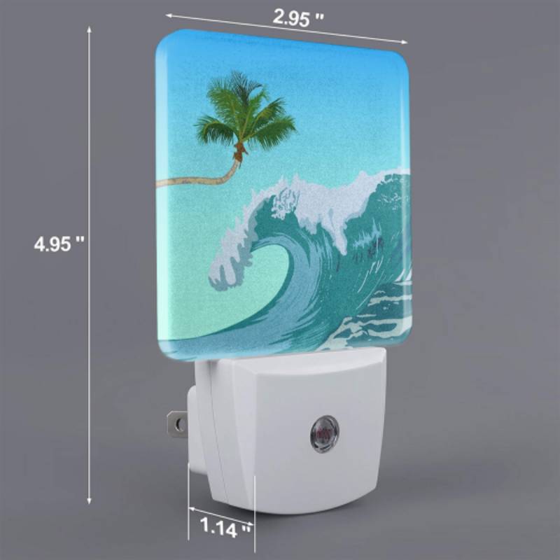 Night Light, A large wave with a palm tree in the background. Night Light, A Large Wave With A Palm Tree In The Background. -Nuas Diy Shop c51fed7d85cd62afafe4a2ef62491c048ef5576f