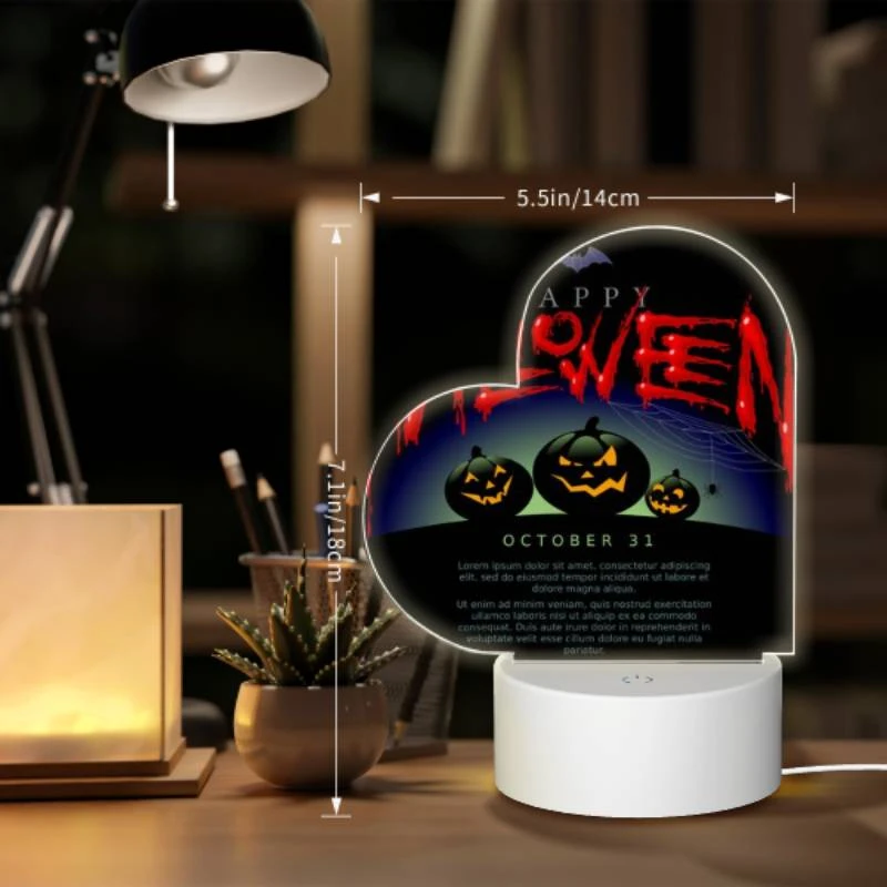 Love Acrylic Night Light, A poster with three pumpkins and the words "Happy Halloween" written on it. Love Acrylic Night Light, A Poster With Three Pumpkins And The Words "Happy Halloween" Written On It. -Nuas Diy Shop c52776cda69eceedaa086942d119bd4f5d0c5a6b