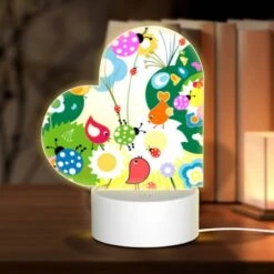 Love Acrylic Night Light, A Colorful Painting Of Birds And Flowers.