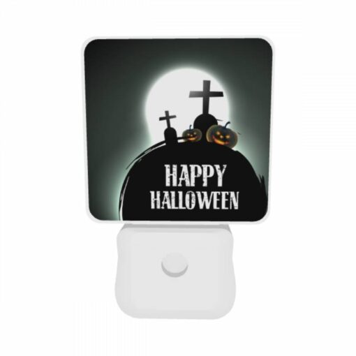 Night Light Set Of 2, A Black And White Image Of A Halloween Scene With A Cross And Pumpkins. -Nuas Diy Shop c62868476f60ce1f5192434f63d524ba0c1b1d23