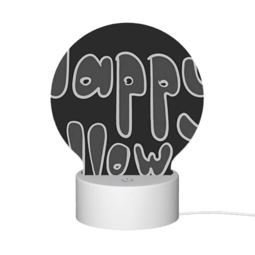 Round Acrylic Night Light, A Black And White Sign That Says "Happy Halloween". -Nuas Diy Shop c695e48225764b620e5a5e463609a34aec63f68e