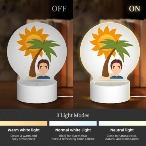 Round Acrylic Night Light, A Man Is Smiling Under A Palm Tree. -Nuas Diy Shop c7e7b565bc91b9e05aede0826eeff978190c716d