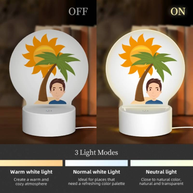 Round Acrylic Night Light, A man is smiling under a palm tree. Round Acrylic Night Light, A Man Is Smiling Under A Palm Tree. -Nuas Diy Shop c7e7b565bc91b9e05aede0826eeff978190c716d
