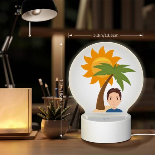 Round Acrylic Night Light, A Man Is Smiling Under A Palm Tree. -Nuas Diy Shop c8389f3d9a362d3f91af34419442de86946b2974