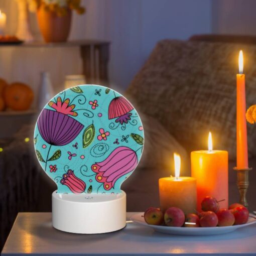 Round Acrylic Night Light, A Colorful Design Of Flowers And Leaves On A Blue Background. -Nuas Diy Shop c88166bec97c3dadec3ae4bfd976ca96db8e44e0
