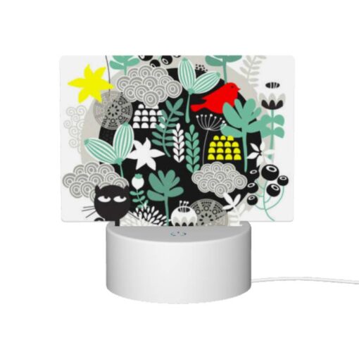Rectangular Acrylic Night Light, A Black And White Drawing Of A Cat And A Bird In A Forest. -Nuas Diy Shop c948e5f1f9ba47975f1693a3a0799d6c4909b003