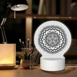 Round Acrylic Night Light, A Black And White Design Of A Flower. -Nuas Diy Shop c98cd00a04b75b51491aaca3251dbd3c8520dbe7