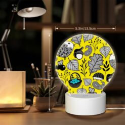 Round Acrylic Night Light, A Pattern Of Birds And Leaves On A Yellow Background. -Nuas Diy Shop c9a2bd1c5c74e14105e75bce930849a3938bd816