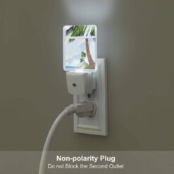 Night Light Set Of 2, A Picture Of A Palm Tree And Ocean With A Window In The Foreground. -Nuas Diy Shop c9ad80009c35dc2168a026448bc685a8679dab8c