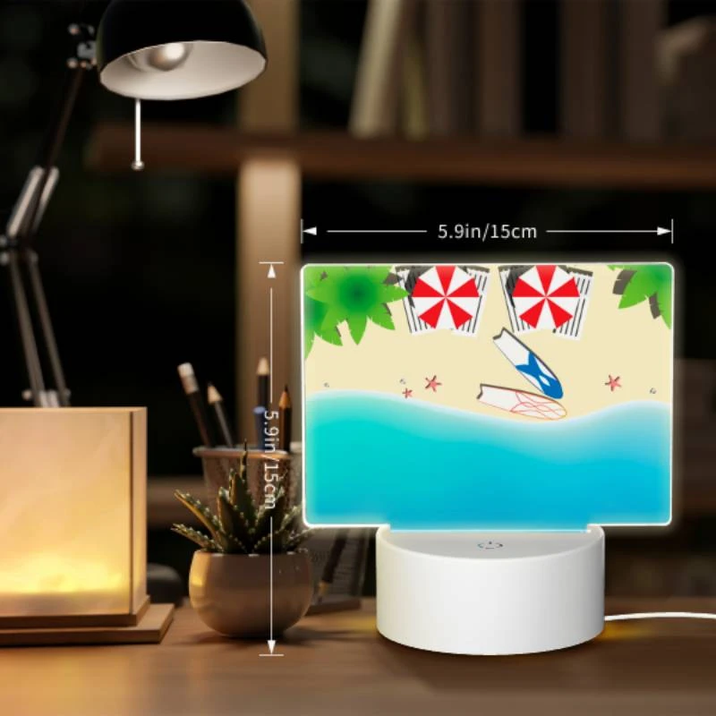 Rectangular Acrylic Night Light, A red and white umbrella is laying on the beach. Rectangular Acrylic Night Light, A Red And White Umbrella Is Laying On The Beach. -Nuas Diy Shop ca42064a8c568619bd2d8bc8524d0907f6a64e68